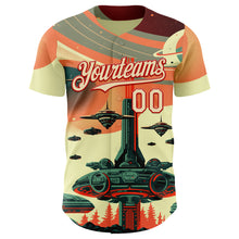 Load image into Gallery viewer, Custom Orange Cream-Red 3D Pattern Design Alien Spaceship Fleet UFO Galaxy Authentic Baseball Jersey
