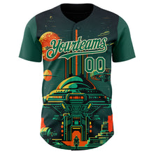 Load image into Gallery viewer, Custom Black Kelly Green-Cream 3D Pattern Design Alien Spaceship Fleet UFO Galaxy Authentic Baseball Jersey
