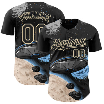 Custom Black Cream 3D Pattern Design Alien Space Meteor UFO Galaxy Authentic Baseball Jersey