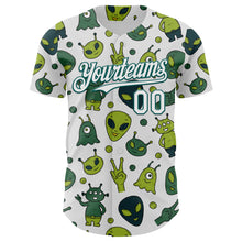 Load image into Gallery viewer, Custom White Midnight Green 3D Pattern Design Cartoon Alien Authentic Baseball Jersey
