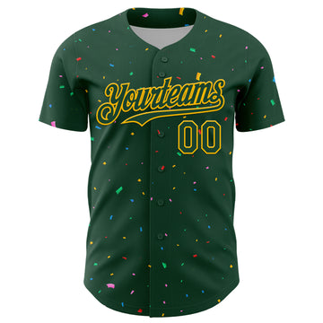 Custom Green Gold 3D Pattern Design Confetti Colorful Speckle Authentic Baseball Jersey