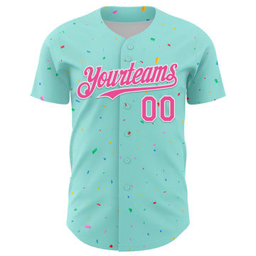 Custom Ice Blue Pink-White 3D Pattern Design Confetti Colorful Speckle Authentic Baseball Jersey