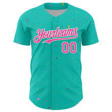 Charger l'image dans la galerie, Custom Aqua Black-White 3D Pattern Design Confetti Colorful Speckle Authentic Baseball Jersey
