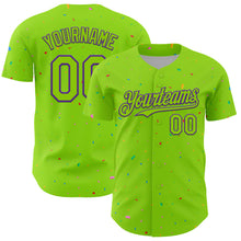 Загрузить изображение в средство просмотра галереи, Custom Neon Green Purple 3D Pattern Design Confetti Colorful Speckle Authentic Baseball Jersey
