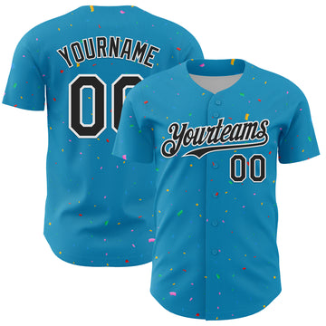 Custom Panther Blue Black-White 3D Pattern Design Confetti Colorful Speckle Authentic Baseball Jersey