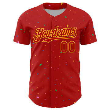 Custom Red Gold 3D Pattern Design Confetti Colorful Speckle Authentic Baseball Jersey