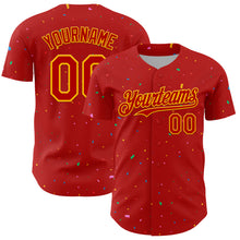 Загрузить изображение в средство просмотра галереи, Custom Red Gold 3D Pattern Design Confetti Colorful Speckle Authentic Baseball Jersey
