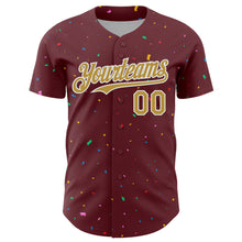 Load image into Gallery viewer, Custom Burgundy Old Gold-White 3D Pattern Design Confetti Colorful Speckle Authentic Baseball Jersey
