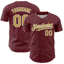 Load image into Gallery viewer, Custom Burgundy Old Gold-White 3D Pattern Design Confetti Colorful Speckle Authentic Baseball Jersey
