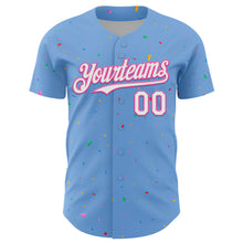 Laden Sie das Bild in den Galerie-Viewer, Custom Light Blue White-Pink 3D Pattern Design Confetti Colorful Speckle Authentic Baseball Jersey
