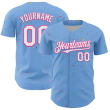 Laden Sie das Bild in den Galerie-Viewer, Custom Light Blue White-Pink 3D Pattern Design Confetti Colorful Speckle Authentic Baseball Jersey
