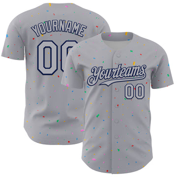 Custom Gray Navy 3D Pattern Design Confetti Colorful Speckle Authentic Baseball Jersey