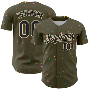 Custom Olive Black-Cream 3D Pattern Design Confetti Colorful Speckle Authentic Baseball Jersey