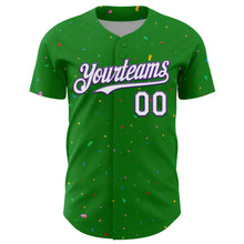 Загрузить изображение в средство просмотра галереи, Custom Grass Green White-Purple 3D Pattern Design Confetti Colorful Speckle Authentic Baseball Jersey
