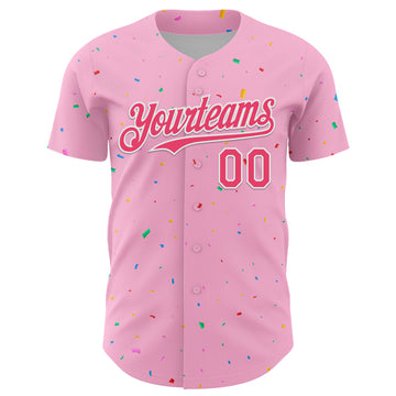 Custom Light Pink Neon Pink-White 3D Pattern Design Confetti Colorful Speckle Authentic Baseball Jersey