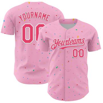 Custom Light Pink Neon Pink-White 3D Pattern Design Confetti Colorful Speckle Authentic Baseball Jersey