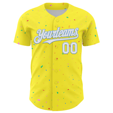 Custom Light Yellow White-Light Blue 3D Pattern Design Confetti Colorful Speckle Authentic Baseball Jersey