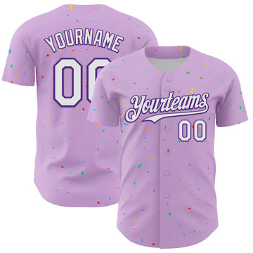 Custom Light Purple White-Purple 3D Pattern Design Confetti Colorful Speckle Authentic Baseball Jersey