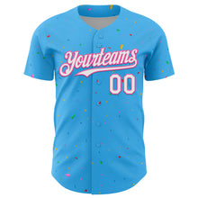 Load image into Gallery viewer, Custom Sky Blue White-Pink 3D Pattern Design Confetti Colorful Speckle Authentic Baseball Jersey
