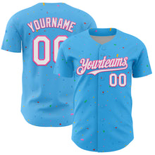 Load image into Gallery viewer, Custom Sky Blue White-Pink 3D Pattern Design Confetti Colorful Speckle Authentic Baseball Jersey
