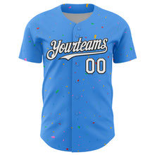 Load image into Gallery viewer, Custom Electric Blue White-Black 3D Pattern Design Confetti Colorful Speckle Authentic Baseball Jersey
