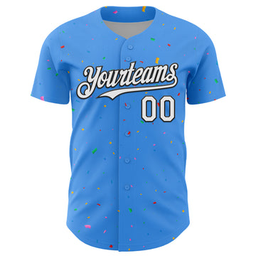 Custom Electric Blue White-Black 3D Pattern Design Confetti Colorful Speckle Authentic Baseball Jersey