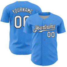 Load image into Gallery viewer, Custom Electric Blue White-Black 3D Pattern Design Confetti Colorful Speckle Authentic Baseball Jersey
