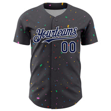 Load image into Gallery viewer, Custom Steel Gray Navy-White 3D Pattern Design Confetti Colorful Speckle Authentic Baseball Jersey
