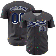 Load image into Gallery viewer, Custom Steel Gray Navy-White 3D Pattern Design Confetti Colorful Speckle Authentic Baseball Jersey
