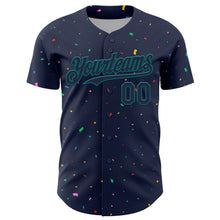 Charger l'image dans la galerie, Custom Navy Teal 3D Pattern Design Confetti Colorful Speckle Authentic Baseball Jersey
