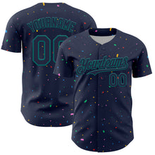 Charger l'image dans la galerie, Custom Navy Teal 3D Pattern Design Confetti Colorful Speckle Authentic Baseball Jersey
