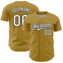 Загрузить изображение в средство просмотра галереи, Custom Old Gold White-Black 3D Pattern Design Confetti Colorful Speckle Authentic Baseball Jersey
