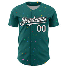 Загрузить изображение в средство просмотра галереи, Custom Teal White-Black 3D Pattern Design Confetti Colorful Speckle Authentic Baseball Jersey
