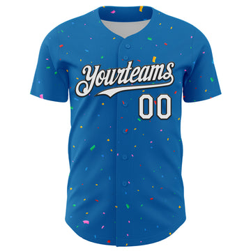 Custom Blue White-Black 3D Pattern Design Confetti Colorful Speckle Authentic Baseball Jersey