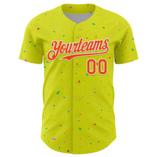 Charger l'image dans la galerie, Custom Neon Yellow White-Black 3D Pattern Design Confetti Colorful Speckle Authentic Baseball Jersey
