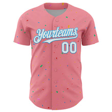 Load image into Gallery viewer, Custom Medium Pink White-Sky Blue 3D Pattern Design Confetti Colorful Speckle Authentic Baseball Jersey
