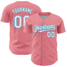 Load image into Gallery viewer, Custom Medium Pink White-Sky Blue 3D Pattern Design Confetti Colorful Speckle Authentic Baseball Jersey
