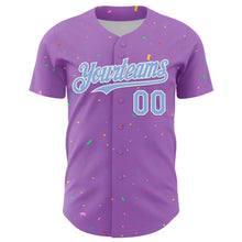 Load image into Gallery viewer, Custom Medium Purple Light Blue-White 3D Pattern Design Confetti Colorful Speckle Authentic Baseball Jersey
