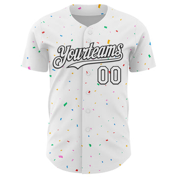 Custom White Black 3D Pattern Design Confetti Colorful Speckle Authentic Baseball Jersey
