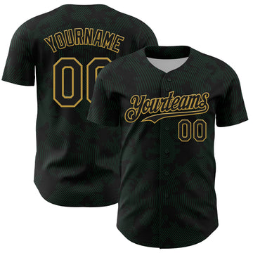 Custom Black Kelly Green-Old Gold Curve Lines Authentic Baseball Jersey
