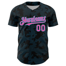 Laden Sie das Bild in den Galerie-Viewer, Custom Black Pink-Sky Blue Curve Lines Authentic Baseball Jersey
