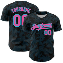 Laden Sie das Bild in den Galerie-Viewer, Custom Black Pink-Sky Blue Curve Lines Authentic Baseball Jersey
