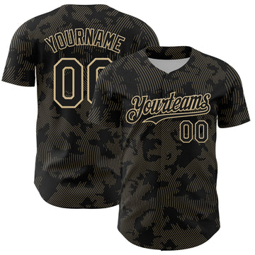 Custom Black Vegas Gold Curve Lines Authentic Baseball Jersey