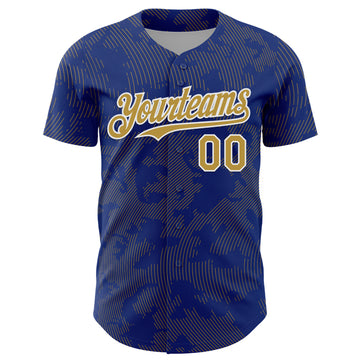 Custom Royal Old Gold-White Curve Lines Authentic Baseball Jersey