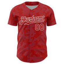 Laden Sie das Bild in den Galerie-Viewer, Custom Red Light Blue-White Curve Lines Authentic Baseball Jersey
