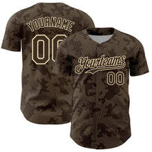Load image into Gallery viewer, Custom Brown Cream Curve Lines Authentic Baseball Jersey
