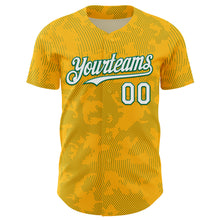 Load image into Gallery viewer, Custom Gold White-Kelly Green Curve Lines Authentic Baseball Jersey

