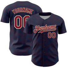Laden Sie das Bild in den Galerie-Viewer, Custom Navy Crimson-Cream Curve Lines Authentic Baseball Jersey
