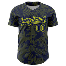 Load image into Gallery viewer, Custom Navy Neon Yellow Curve Lines Authentic Baseball Jersey
