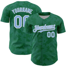 Загрузить изображение в средство просмотра галереи, Custom Kelly Green Light Blue-White Curve Lines Authentic Baseball Jersey
